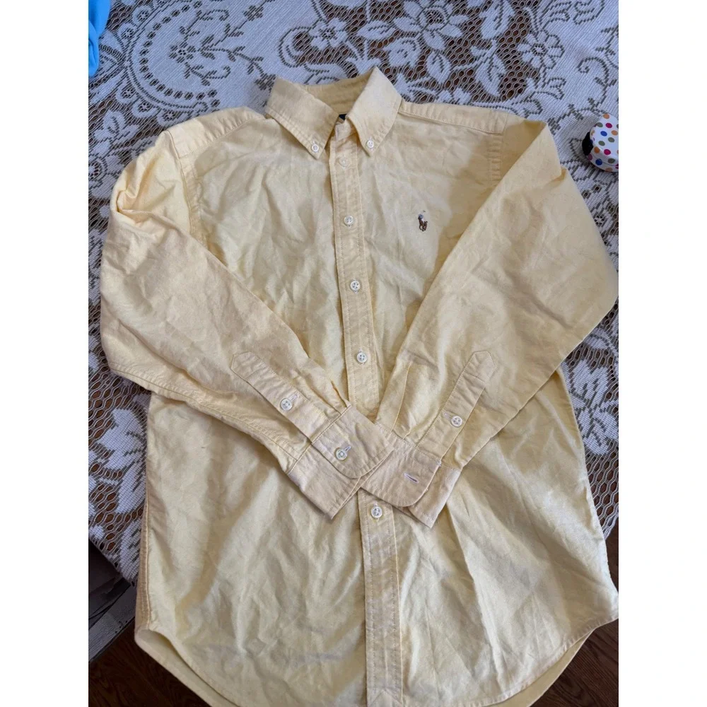 Ralph Lauren Boys Yellow Oxford Button Down Shirt Long Sleeve Size 12 Cotton